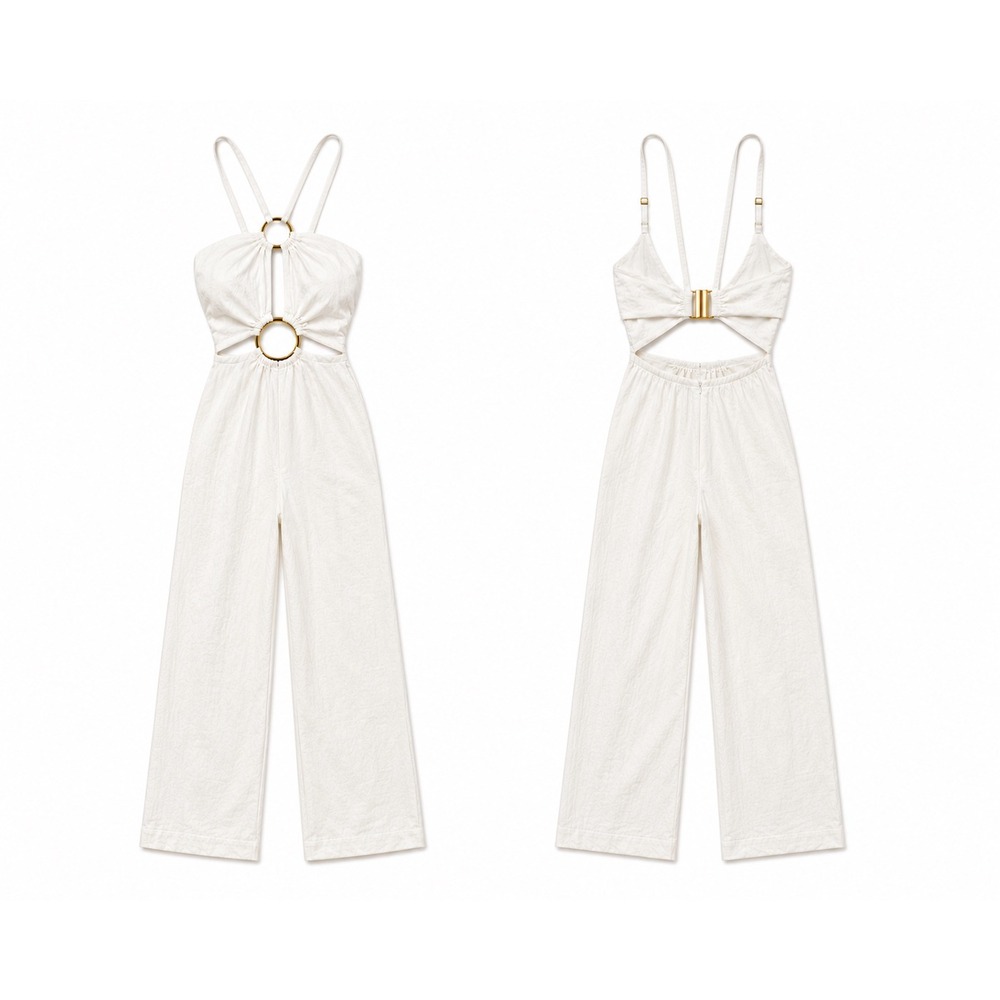 White Open Back Wide Leg Jumpsuit XS Beachy Chic Brunch Lunch Resort Vacation - Picture 4 of 4